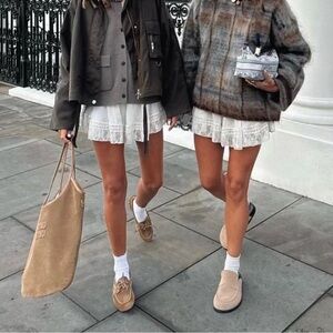 Miu Miu tan suede loafers/ boat shoes